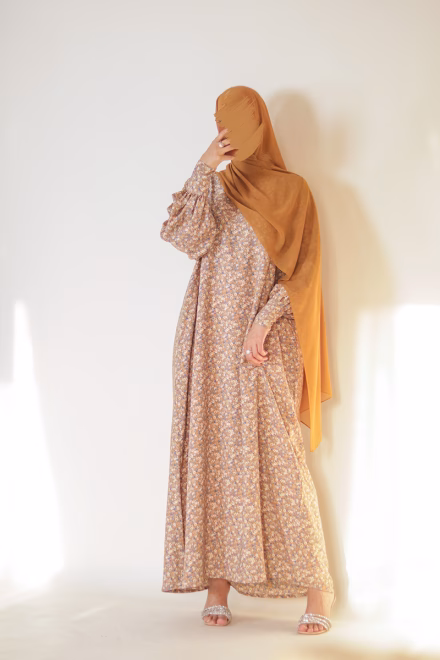 Beige Bloom Muse Abaya With Hijab