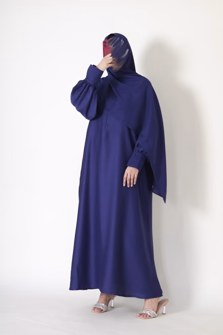 Ocean Blue Textured Silk Muse Abaya