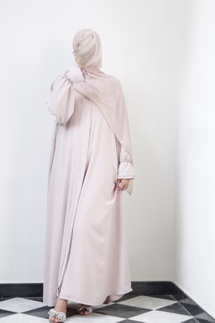 ⁠Strawberry Milk Buttoned Petal Abaya