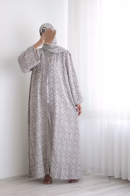 Taupe Floral Kimono Abaya